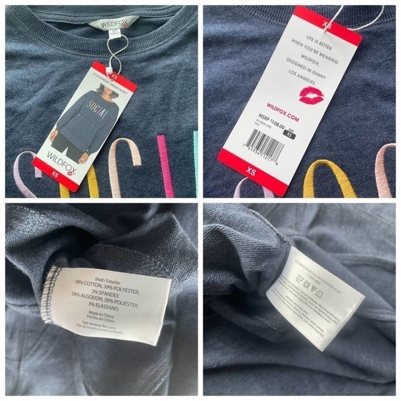 Wildfox Statement Sweatshirt Social Navy Blue French Terry - Picture 5 of 13